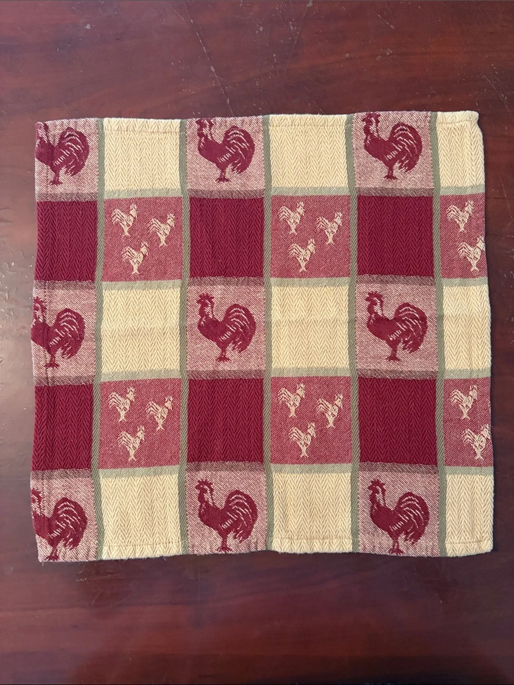 Set of 5 Rooster Chicken Jacquard Table Cloth Napkins Farmhouse Country Kitchen